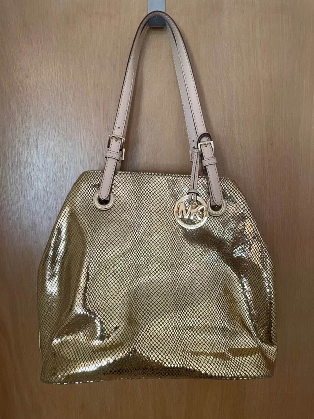 RARE Michael Kors Gold Sparkle ✨ Snake Leather Hobo Satchel Tote Shoulder Bag